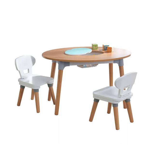 KidKraft Wooden Mid-Century Kid Toddler Table & 2 Chair Furniture Set