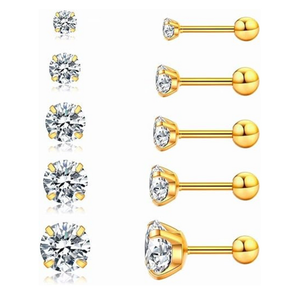 5-Pairs Wssxc Cubic Small Huggie Hoop Zirconia Stud Earrings