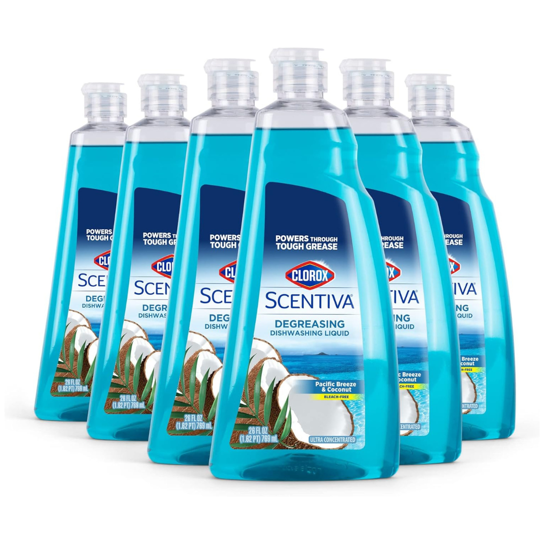 Clorox Scentiva Dishwashing Liquid Soap, Pacific Breeze & Coconut (26 Oz, Pack of 6)
