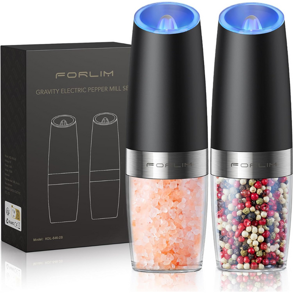 Set of 2 Gravity Electric Salt and Pepper Grinder Set with LED