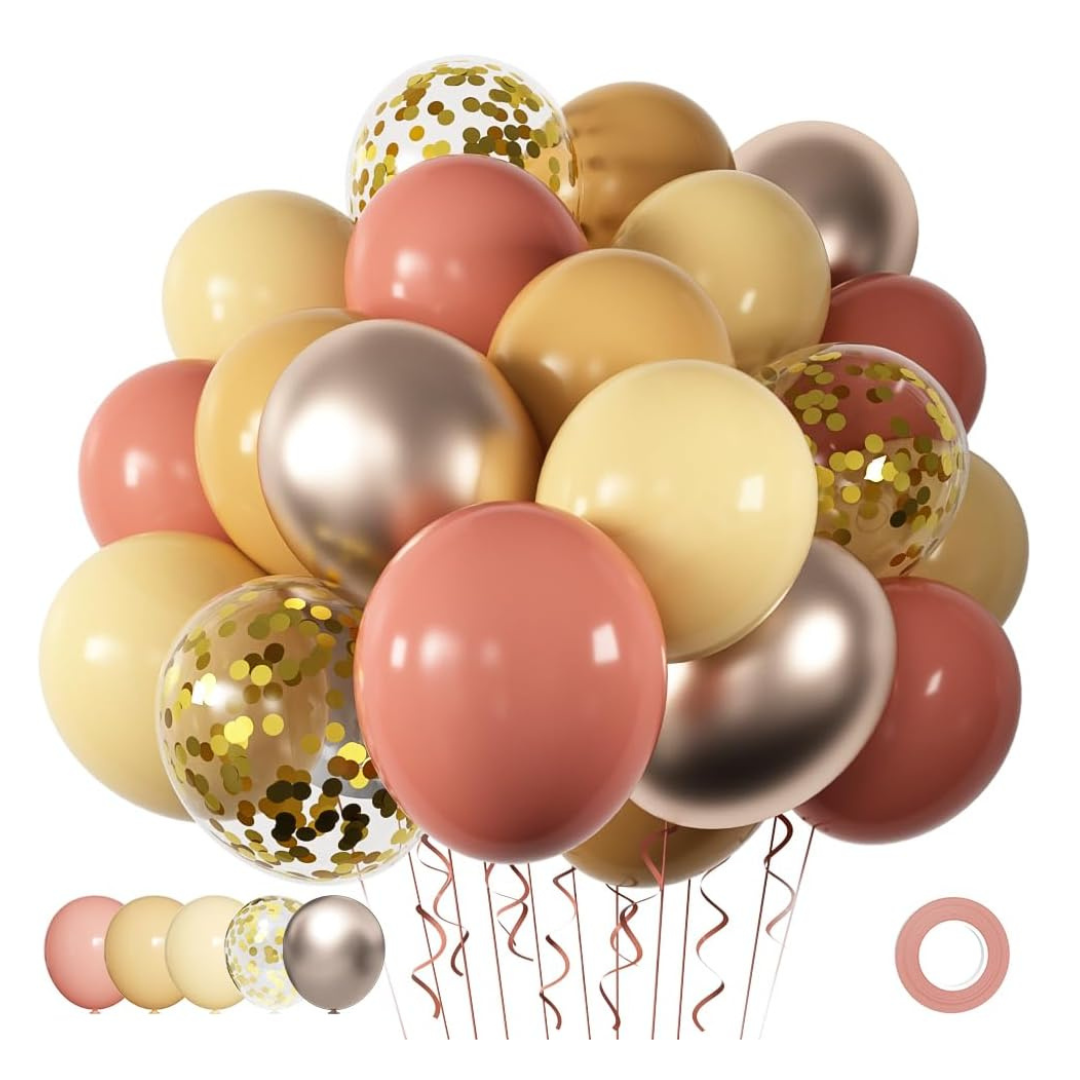 60-Piece Sjfeevor Pink Beige Nude Latex Metallic Gold Balloons Set