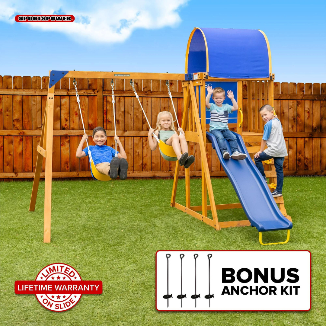 Sportspower Addison Wooden Swing Set with Heavy Duty Double A-Frame