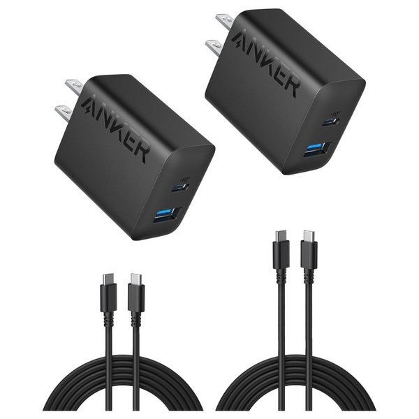 2-Pack Anker 20W 2-Port USB-C & USB-A Wall Charger with 5ft Cable