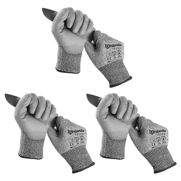 3-Pairs PU Coated Cut Resistant Work Gloves