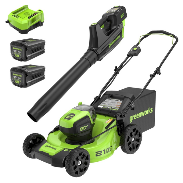 Greenworks 80V 21" Brushless Cordless Electric Lawn Mower + Axial Blower