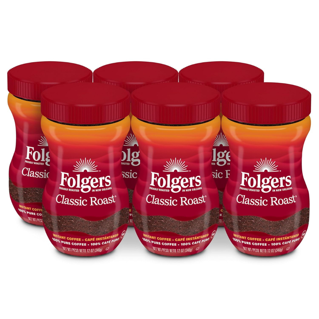 Folgers Classic Roast Instant Coffee, 12 Ounces (Pack of 6)