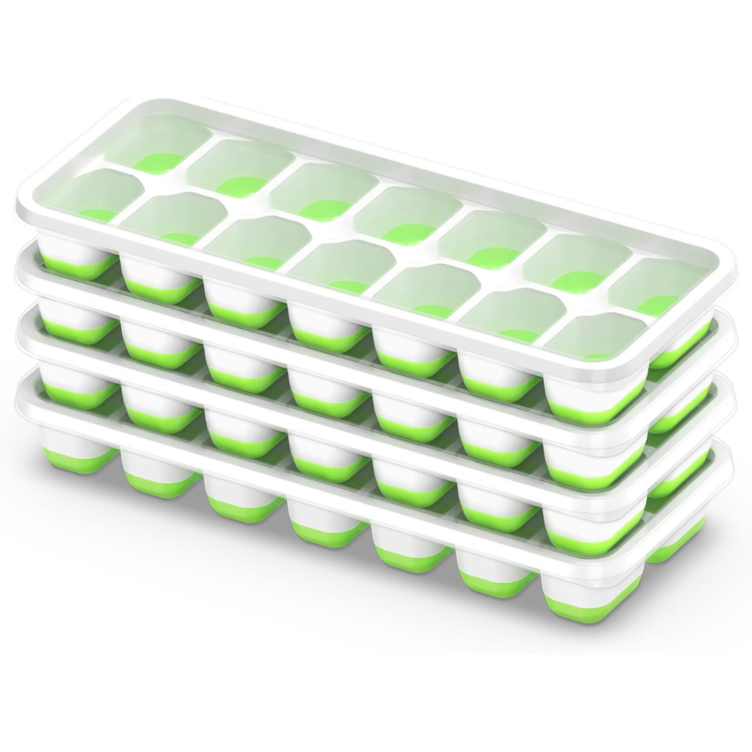 4 Pack Chefaide Durable Stackable Ice Cube Trays w/Removable Lids