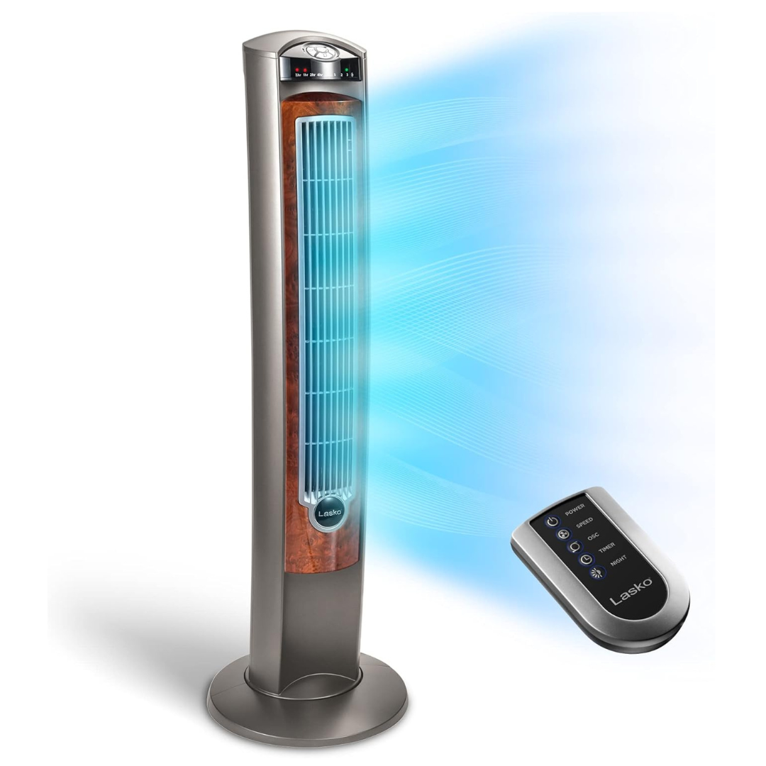 Lasko Portable Timer Oscillating Tower Fan with Remote Control