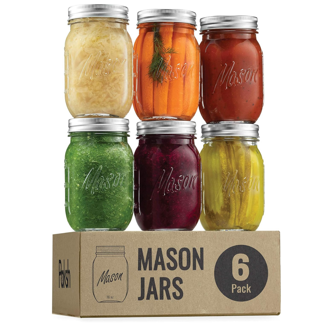 6-Pack Novelty Mason Food Storage Container Jars