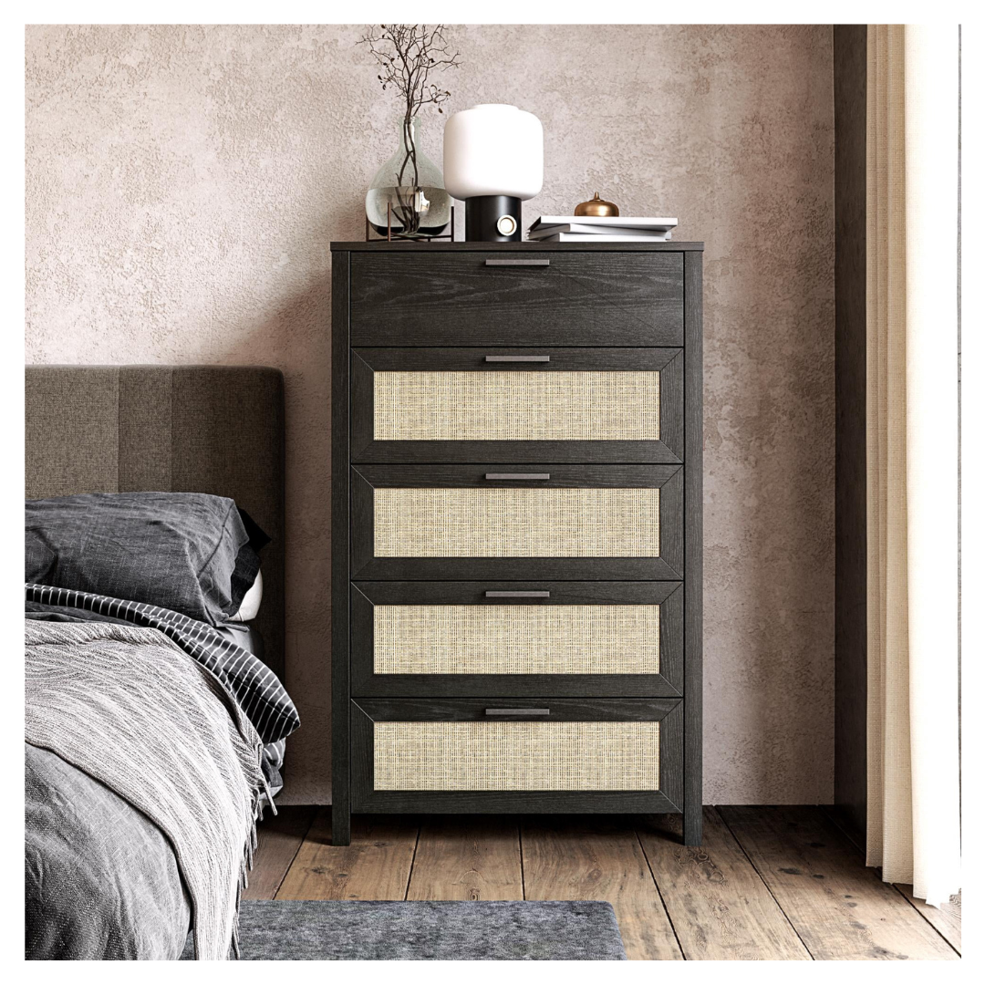 Ameriwood Home Wimberly 5-Drawer Dresser with Faux Rattan