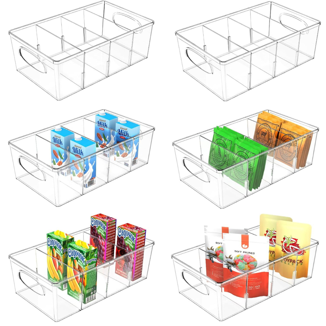 6-Pack SPACEKEEPER Storage Organizer Bins with Removable Dividers