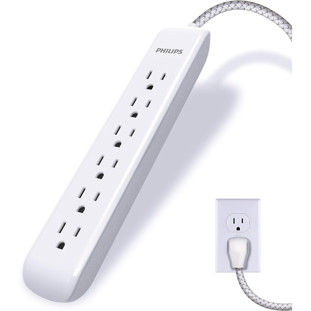 Philips 6-Outlet Surge Protector Power Strip, 4 Ft Power Cord