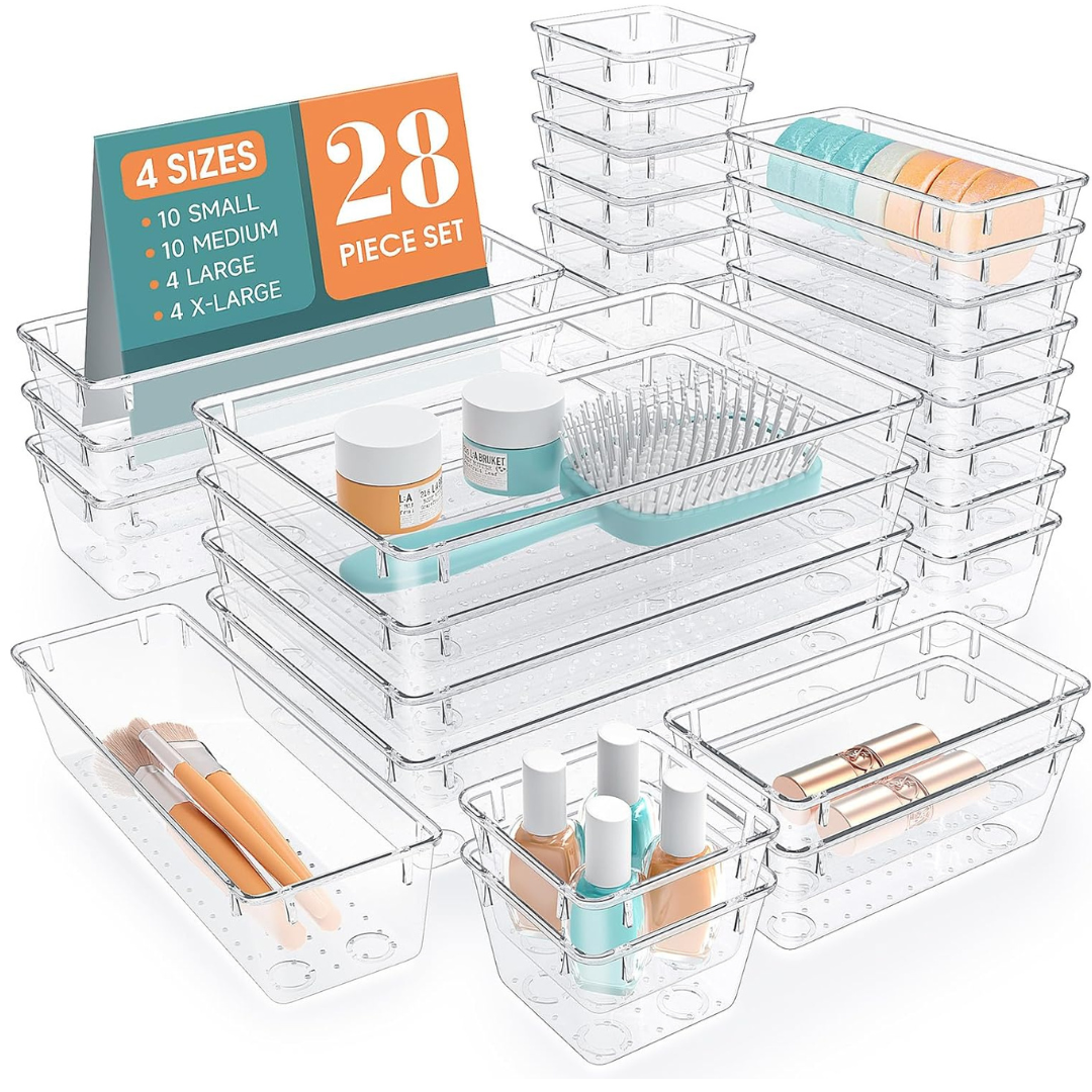 28-Piece StorMiracle Clear Plastic Drawer Organizers Set