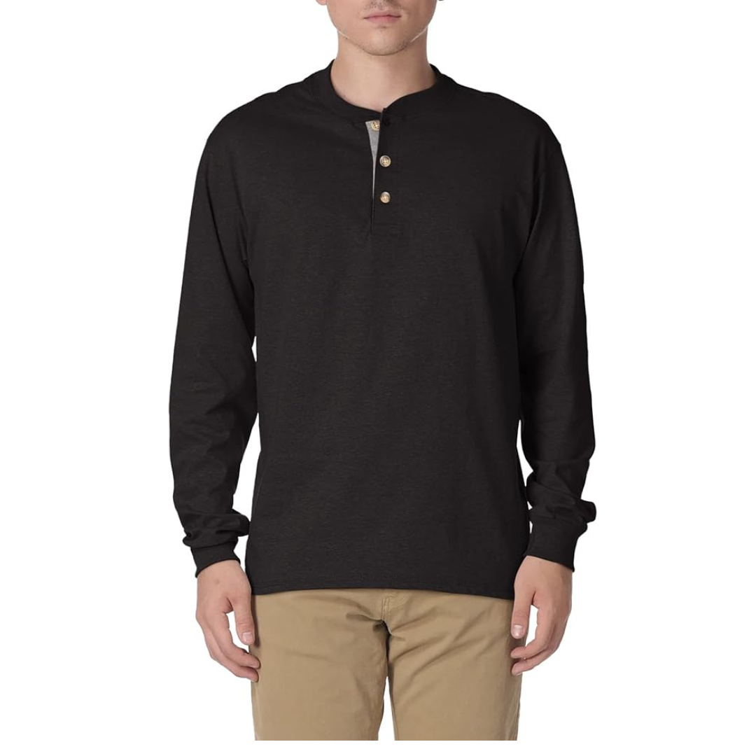 Hanes Men's 100% Cotton BeefyT Henley Long Sleeve T-Shirt