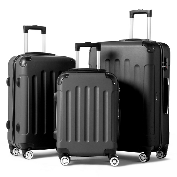 3-Piece Zimtown Hardside Lightweight Spinner Black Luggage Set