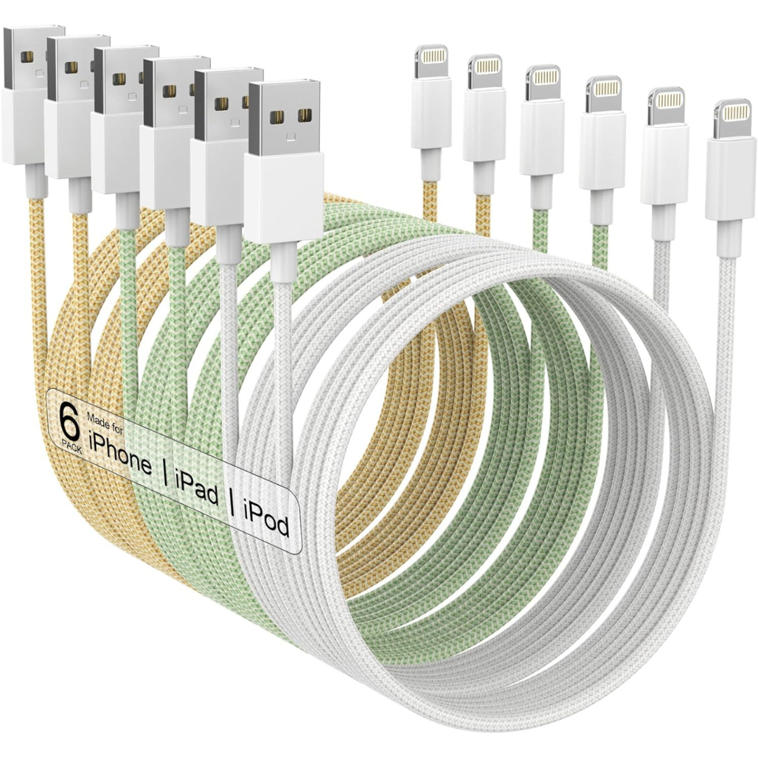 6-Pack Apple MFi Certified Fast Charging Long Lightning Cable