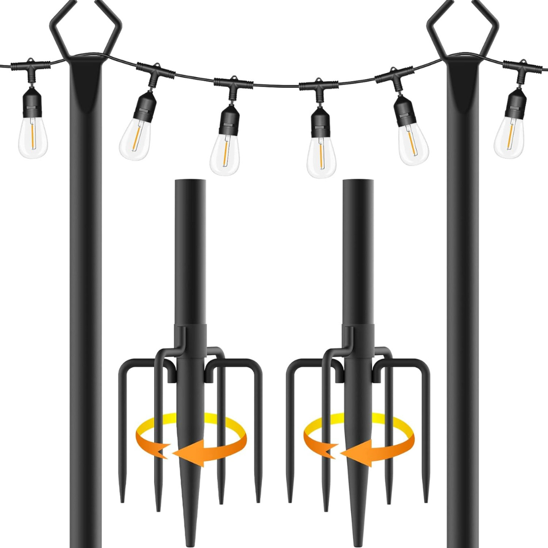 2-Pack 10ft Metal Poles with Fork for Outdoor String Lights