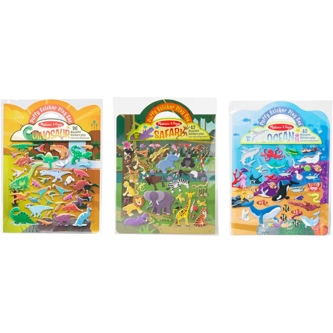 Melissa & Doug Reusable Puffy Sticker Wild Adventures Play Set 3-Pack (118 Stickers: Safari, Dinosaur, Ocean)