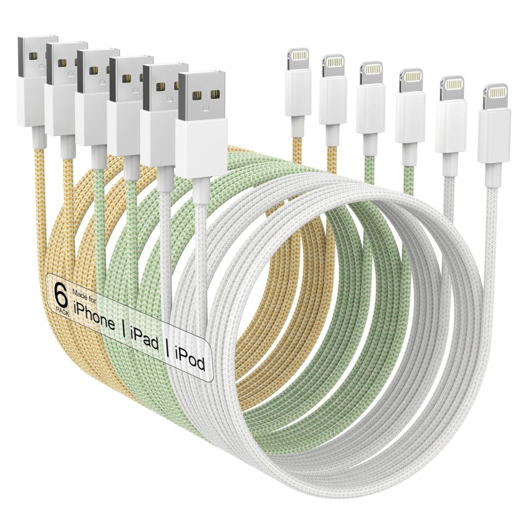 6-Pack Apple MFi Certified Fast Charging Long Lightning Cable