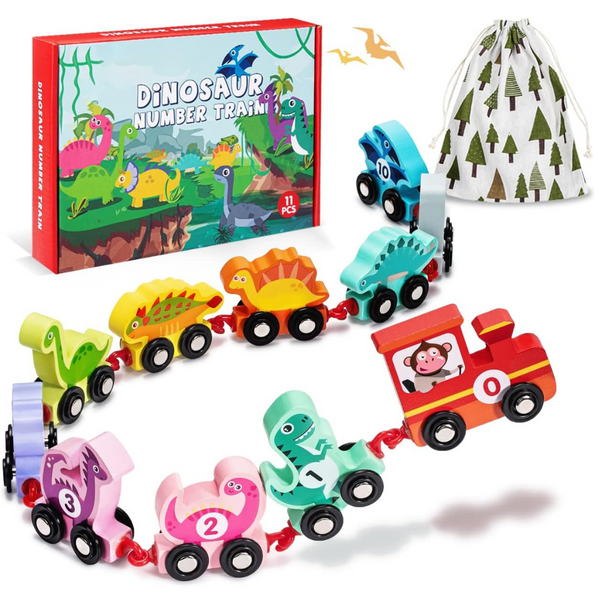 Edujoy Kids Wooden Dinosaur Train Set Toys