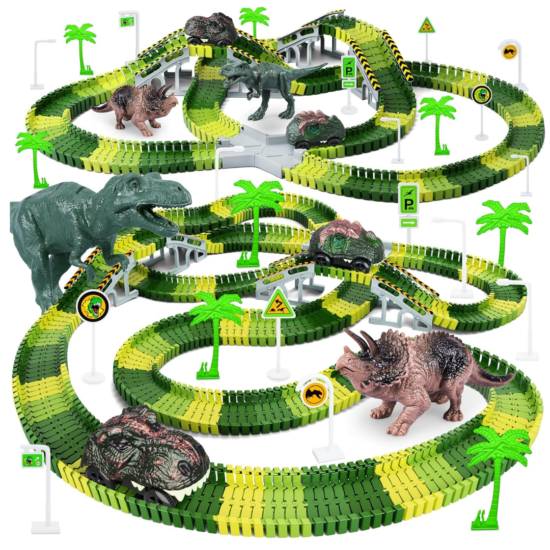 156-Piece Toyk Kids Dinosaur World Road Race Track Playset