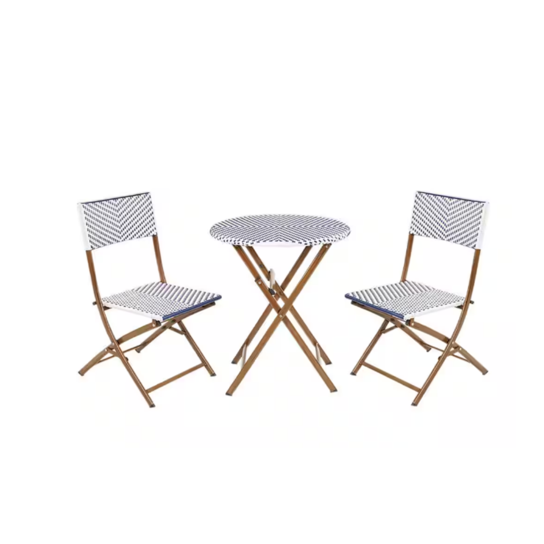 3-Piece StyleWell French Caf Wicker Outdoor Patio Folding Bistro Set