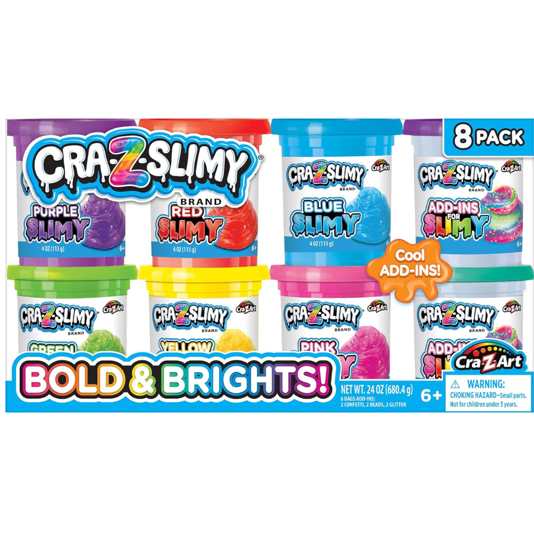 Cra-Z-Slimy Bold & Brite 8 Count, Stretchy & Colorful Premade Slime Collection