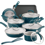 Rachael Ray Create Delicious Nonstick Cookware Pots and Pans Set, 13 Piece, Teal Shimmer