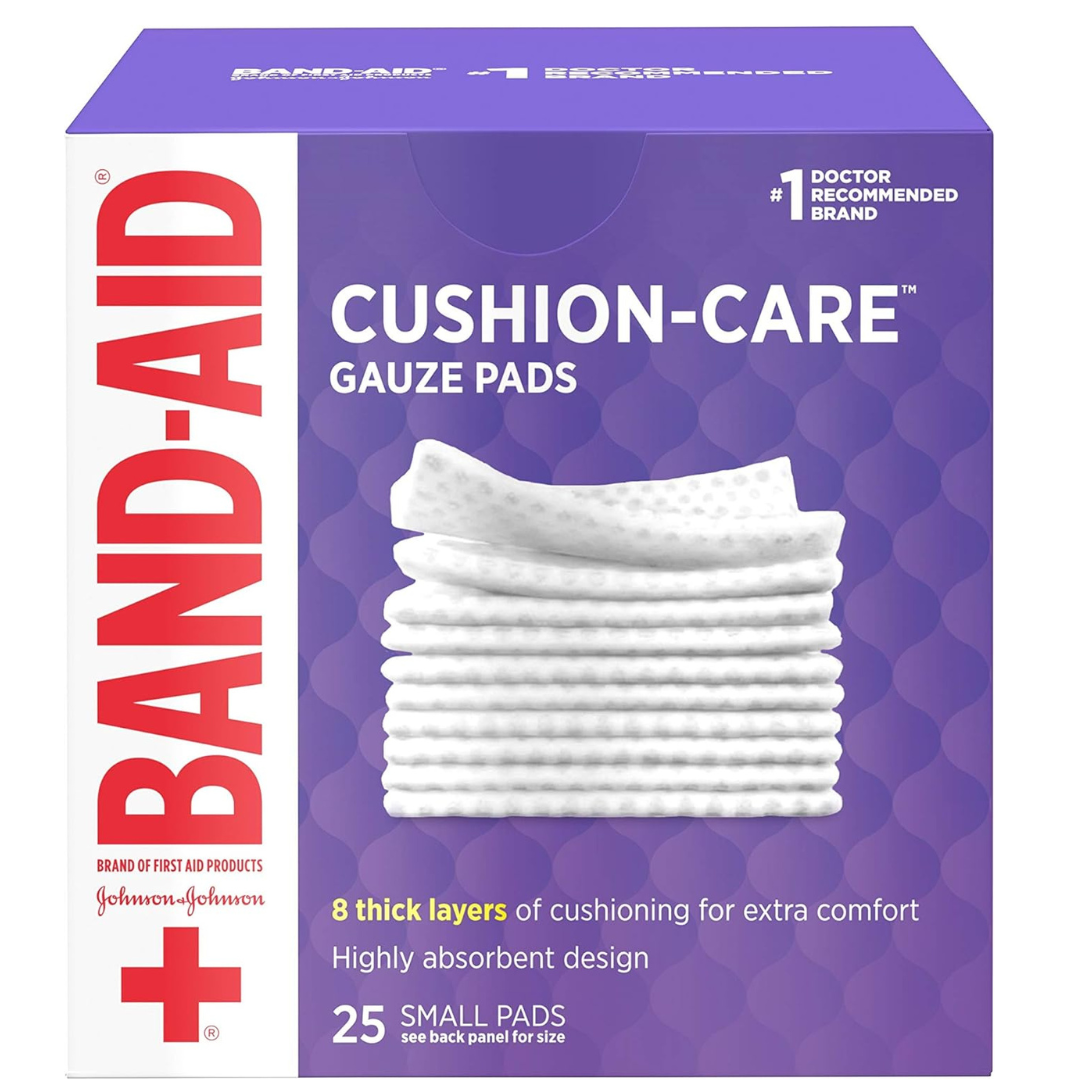 Band-Aid Brand Cushion Care Non-Stick Gauze Pads (25 Count, Pack of 3)