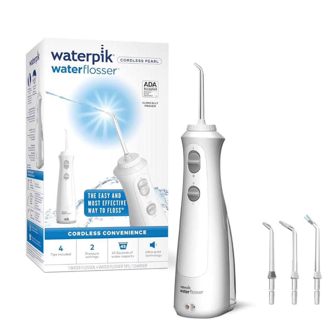Waterpik Cordless Pearl Rechargeable Portable Water Flosser with 4 Flossing Tips