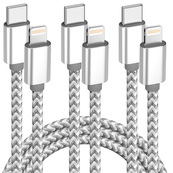 3-Pack 6ft Apple MFi Certified Fast Charging USB-C to Lightning Cable