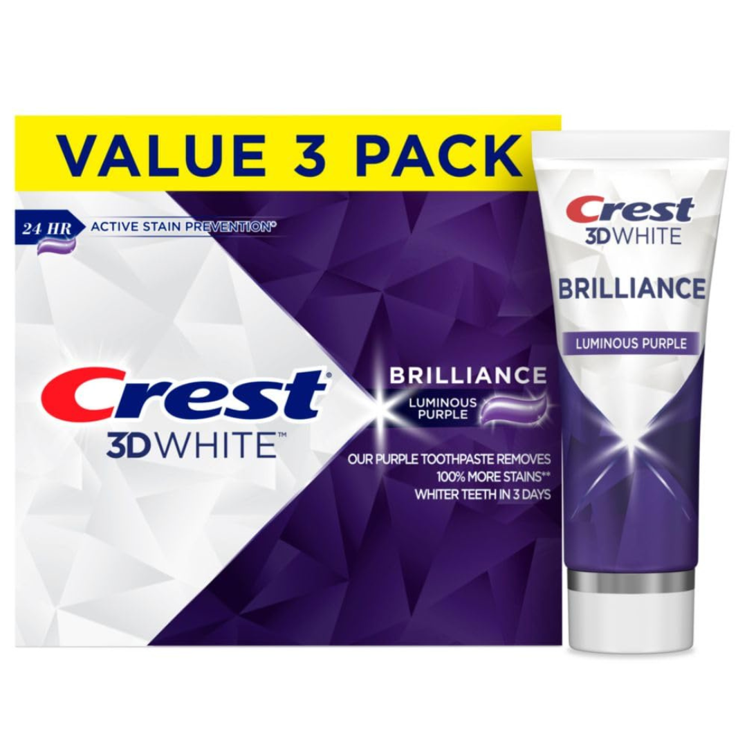 Crest 3D White Brilliance Luminous Purple Teeth Anticavity Fluoride Whitening Toothpaste (4.6 oz Pack of 3)