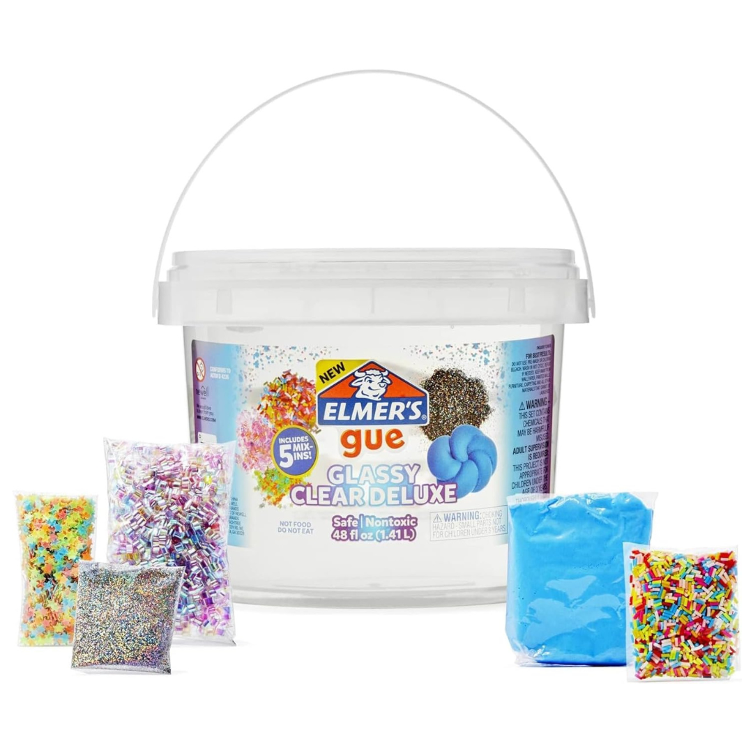 Elmer’s Gue Premade Includes 5 Sets of Slime Add-ins, 3 Lb. Bucket, Glassy Clear