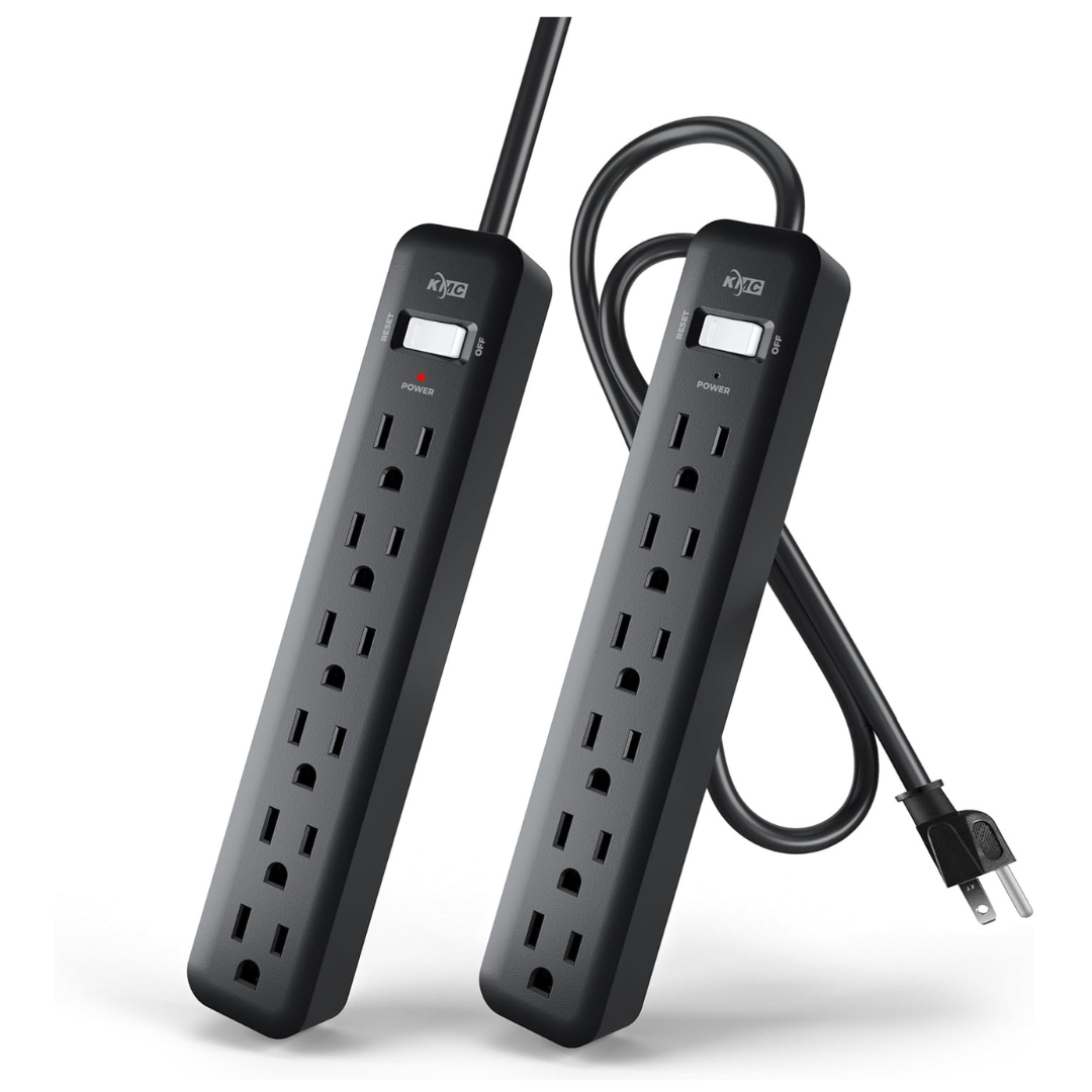 2-Pack KMC 2ft Short Extension Cord with Multiple Outlets