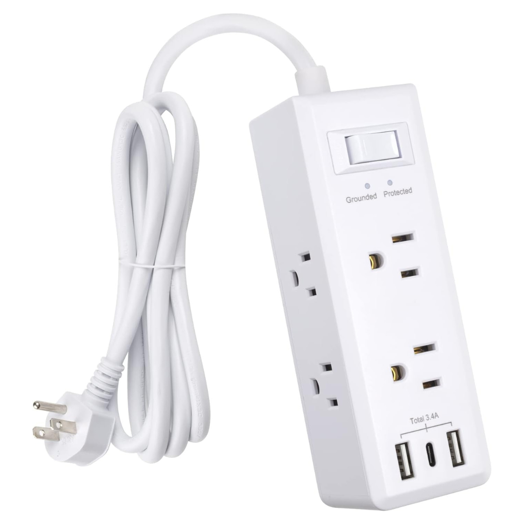 Clear Power 6-Outlet Surge Protector Power Strip with 3 USB Ports