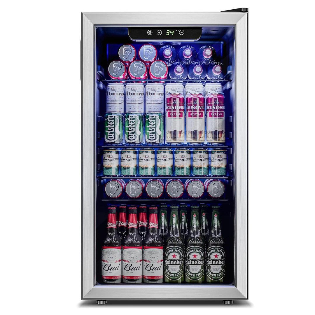 Simzlife 126 Can Beverage Refrigerator and Cooler with Glass Door