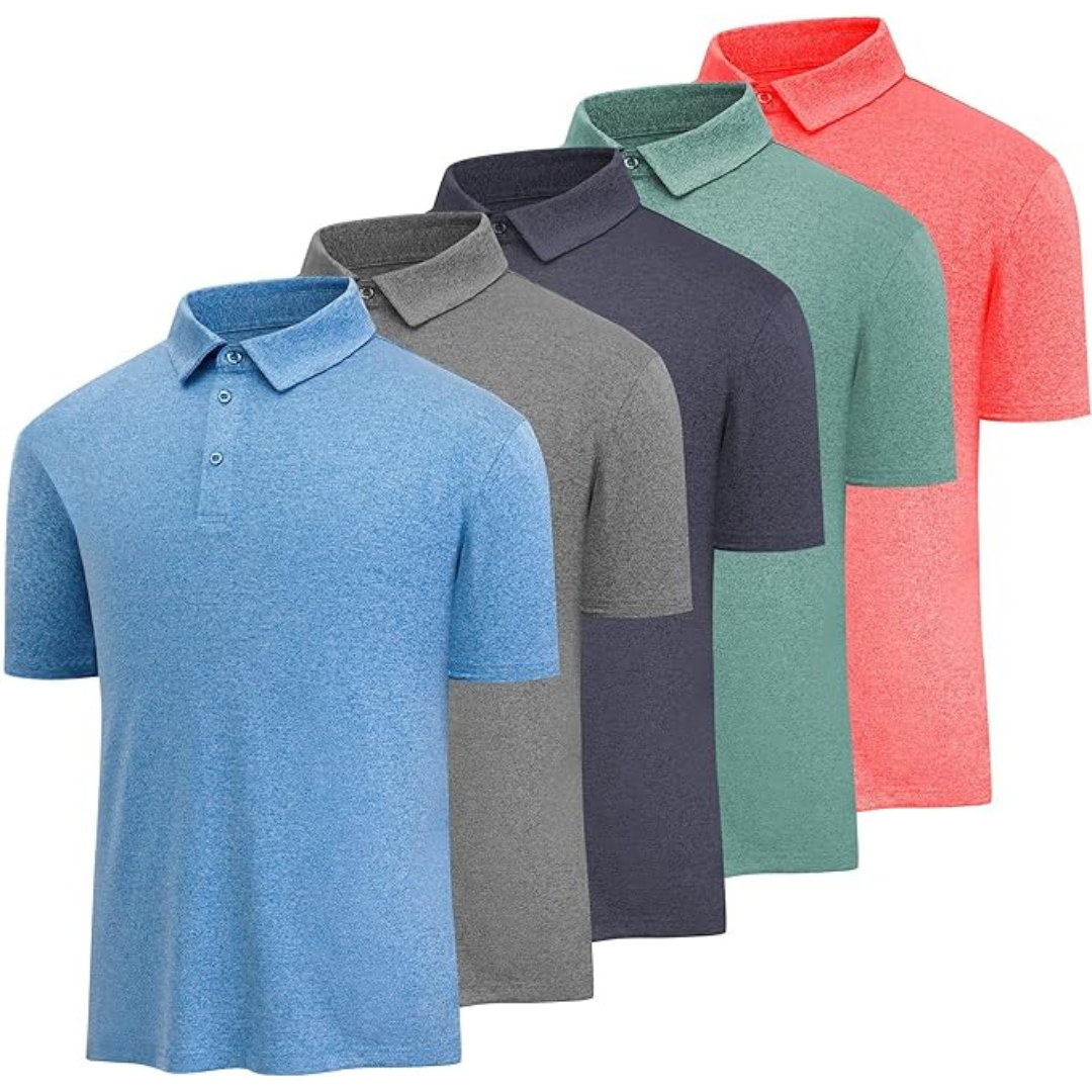 5-Pack Men's Casual Moisture Wicking Short Sleeve Golf Polo Shirts