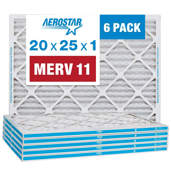 6-Pack Aerostar 20 X 25 X 1 Merv 11 Pleated Ac Furnace Air Filter