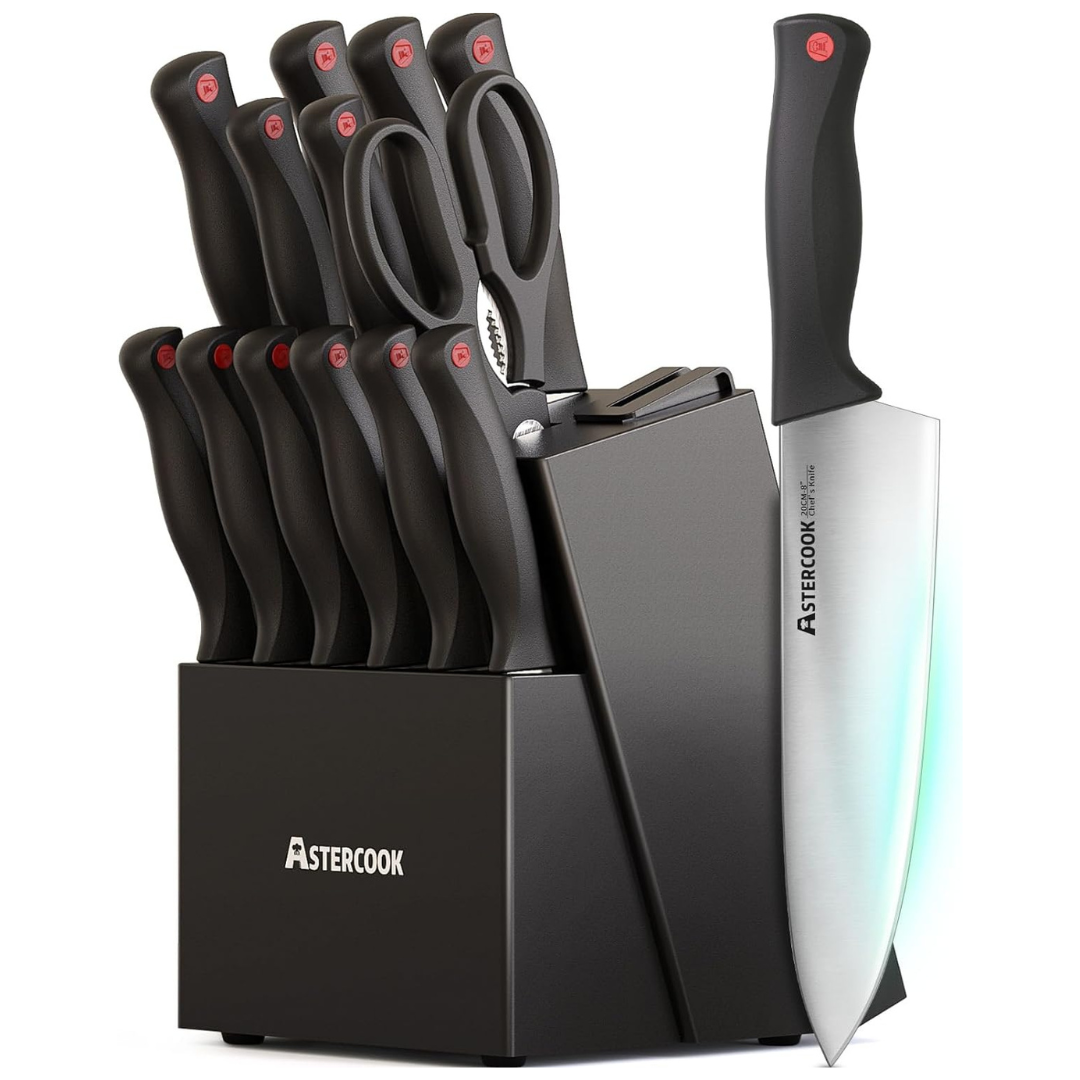 15-Piece Astercook High Carbon Stainless Steel Kitchen Knife Set