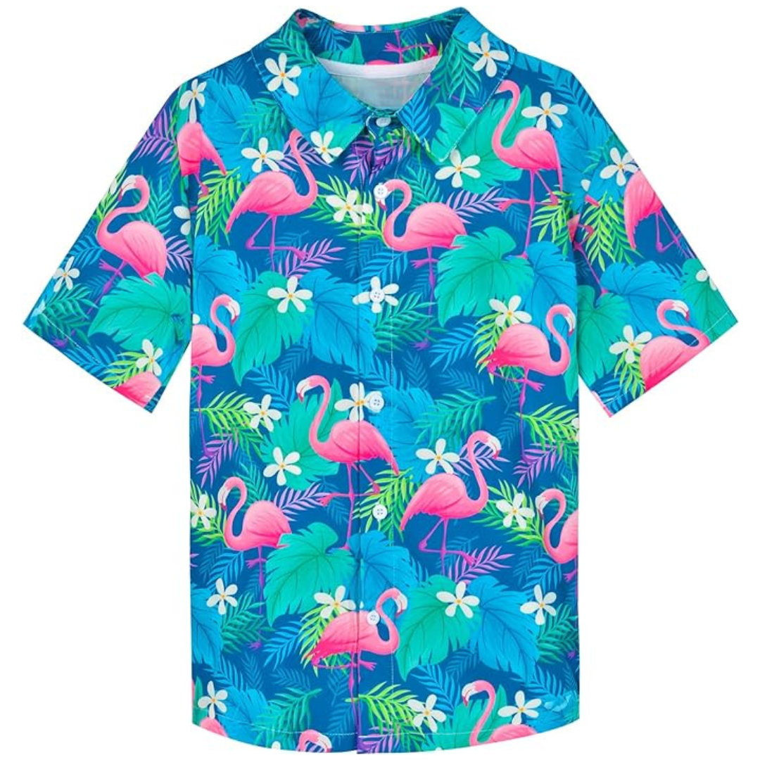 Boys Hawaiian Button Down Short Sleeve Shirt With Print