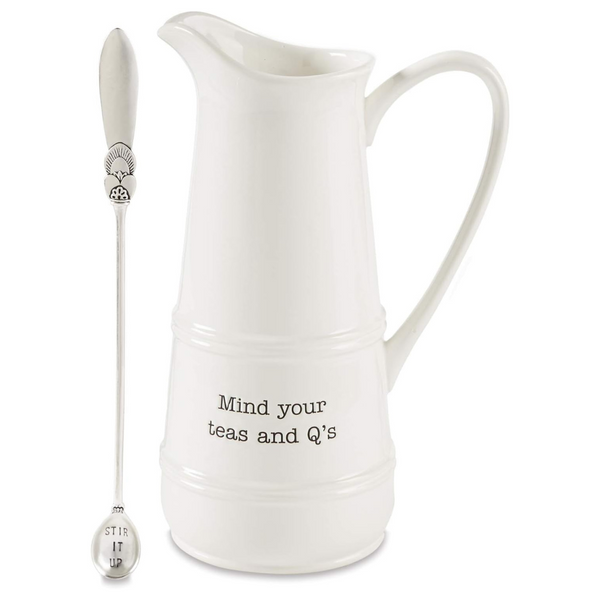 Mud Pie Ceramic Iced Tea Pitcher And Spoon Set