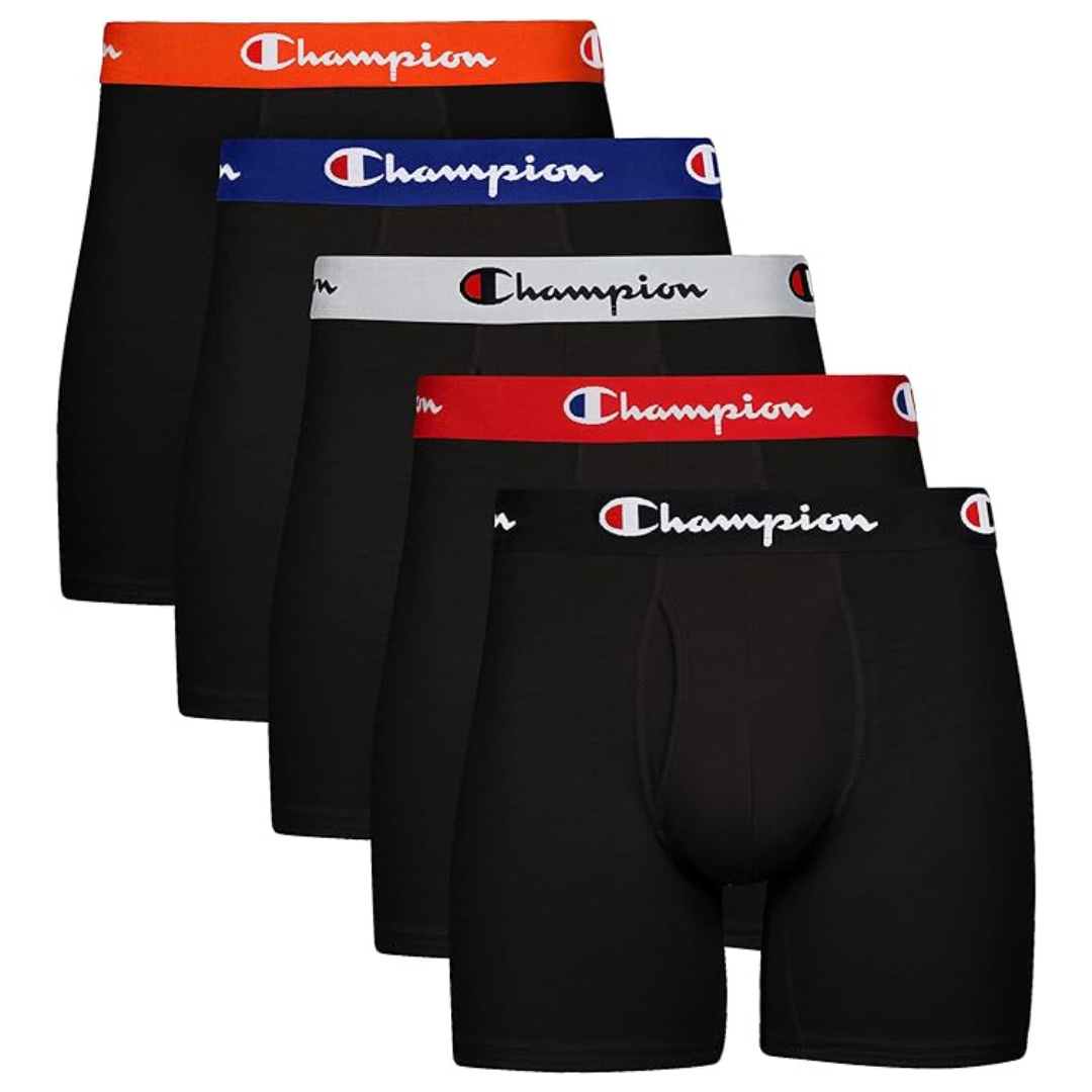 Champion Men’s Boxer Briefs, Every Day Comfort Stretch Cotton Moisture-Wicking Underwear, Multi-Pack (5 Pack)