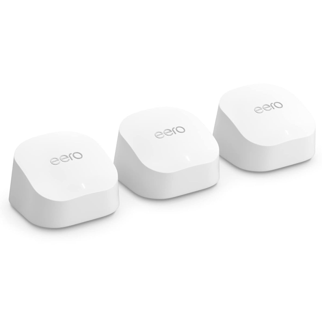 Amazon Eero 6+ Mesh Wi-Fi Router | 1.0 Gbps Ethernet | Coverage Up To 4,500 Sq. Ft. | Connect 75+ Devices | 3-Pack