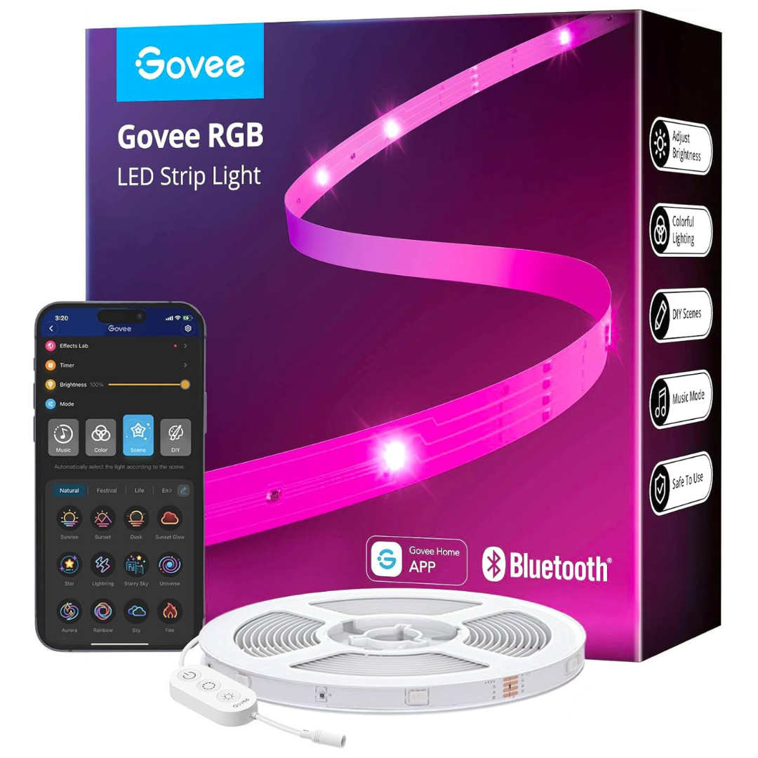 Govee 100ft Bluetooth RGB LED Strip With App Control, 64 Scenes And Music Sync