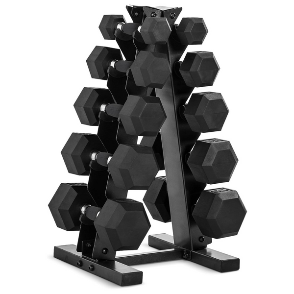 Cap Barbell 150lb Comfort Grip Rubber Encased Hex Dumbbell Set W/rack