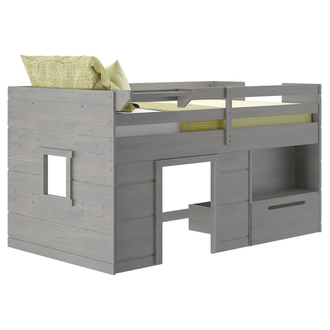 Max & Lily Loft Bed Twin Size, Solid Wood Low Loft Bed With Storage Drawer And Ladder
