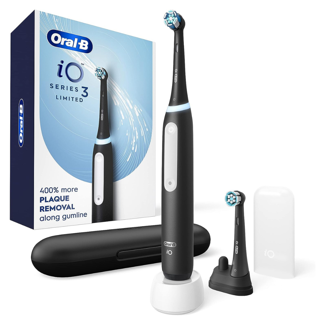 Oral-B Io Deep Clean Rechargeable Electric Powered Toothbrush, Black With Io Series 3 Limited, 2 Brush Heads And Travel Case