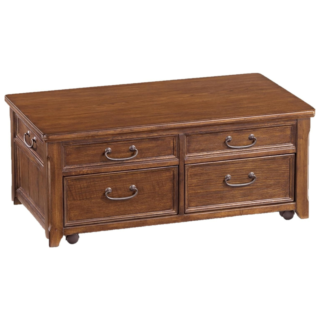 Signature Design By Ashley Woodboro Traditional Rectangular Lift Top Coffee Table With 4 Drawers And Casters