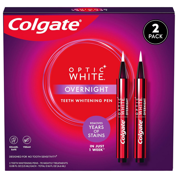 Colgate Optic White Overnight Teeth Whitening Pen (35 Nightly Treatments Per Pen, 2 Pack)