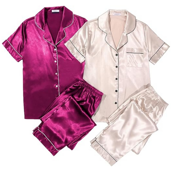 2-Pack Ekouaer Silk Satin Womens Pajama Sets